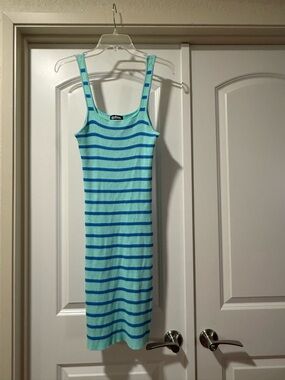 NWOT Freshman 1996 Blue Striped Rib-Knit Tank Dress - Light Aqua/Teal size M